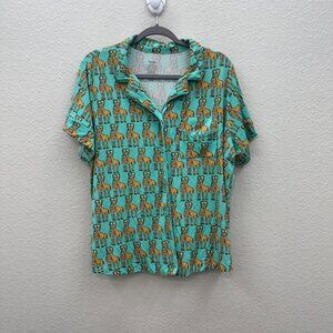 MeUndies Giraffe All Over Print Modal Button Up Pajama Sleep Shirt Womens sz 2X